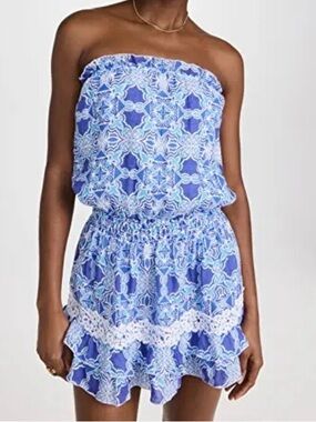 TEMPTATION POSITANO Fernandina Dress Small Strapless Blue White NWT
